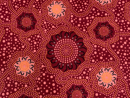 Australian Aboriginal Cotton Quilting Fabric by the YARD. M&S Textiles "Caming Ground Burgundy". For sewing, quilting, apparel, home décor.