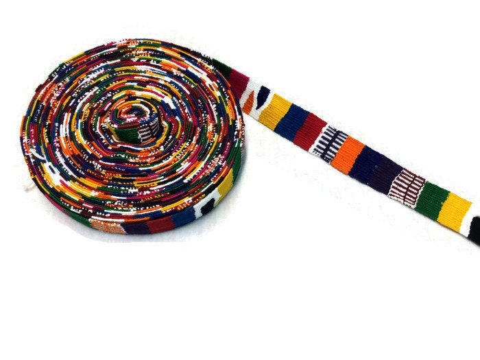 Hand Woven 1.25 Inch Wide Guatemalan Belt, Purse Strap, Sash Sold by the YARD. Cotton Mayan Toto Belt Textile in Rainbow Stripe Assort Color