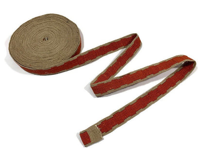 Hand Woven 1.50 Inch Wide Guatemalan Belt, Purse Strap, Sash Sold by the YARD. Cotton Mayan Toto Belt Textile in Rust & Tan Geometric Center