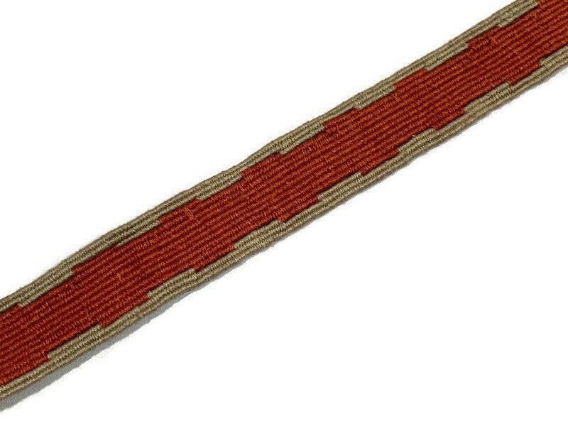 Hand Woven 1.50 Inch Wide Guatemalan Belt, Purse Strap, Sash Sold by the YARD. Cotton Mayan Toto Belt Textile in Rust & Tan Geometric Center