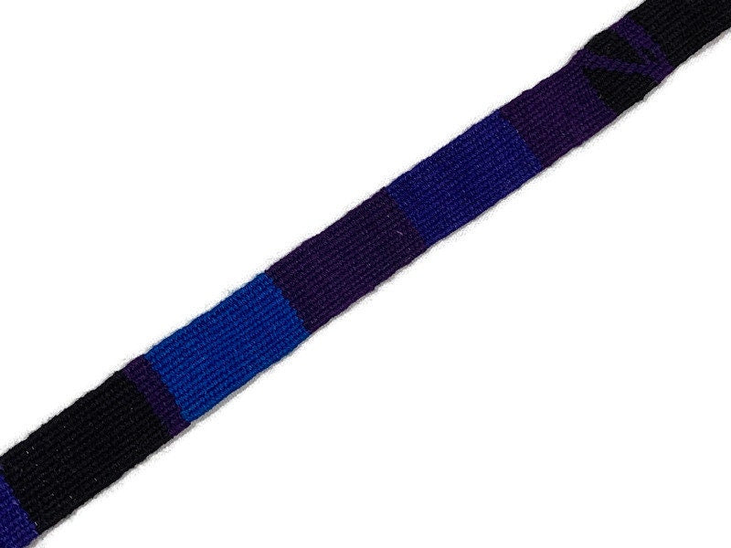 Hand Woven 0.75 Inch Wide Guatemalan Belt, Purse Strap, Sash Sold by the YARD. Cotton Mayan Toto Belt Textile in Purple/Blue/Black Stripes