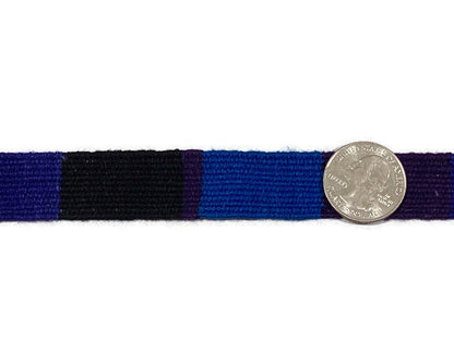 Hand Woven 0.75 Inch Wide Guatemalan Belt, Purse Strap, Sash Sold by the YARD. Cotton Mayan Toto Belt Textile in Purple/Blue/Black Stripes