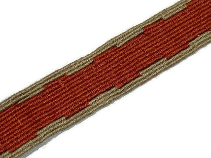 Hand Woven 1.50 Inch Wide Guatemalan Belt, Purse Strap, Sash Sold by the YARD. Cotton Mayan Toto Belt Textile in Rust & Tan Geometric Center