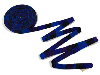 Hand Woven 0.75 Inch Wide Guatemalan Belt, Purse Strap, Sash Sold by the YARD. Cotton Mayan Toto Belt Textile in Purple/Blue/Black Stripes