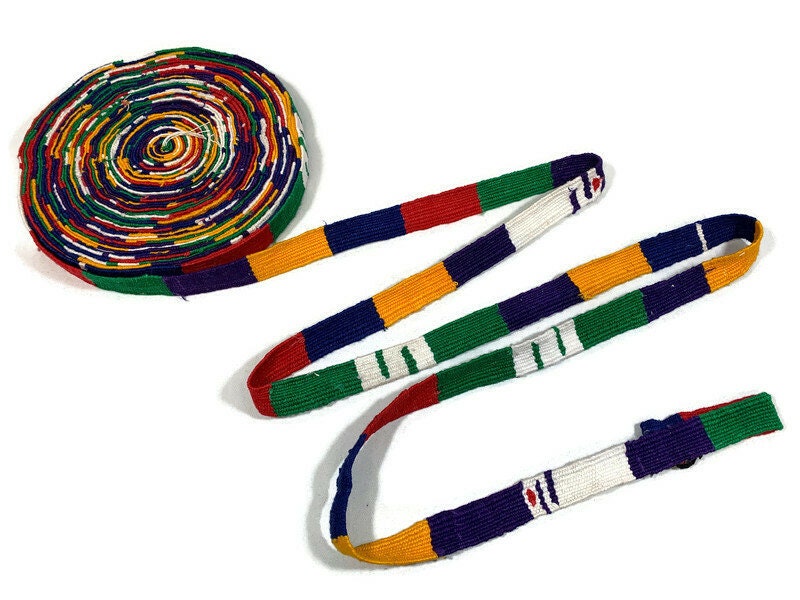 Hand Woven 3/4 Inch Wide Guatemalan Belt, Purse Strap, Sash Sold by the YARD. Cotton Mayan Toto Belt Textile in Primary Color Blocks