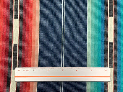 Southwest Style Stripes Woven Denim Blue, Turquoise, & Red