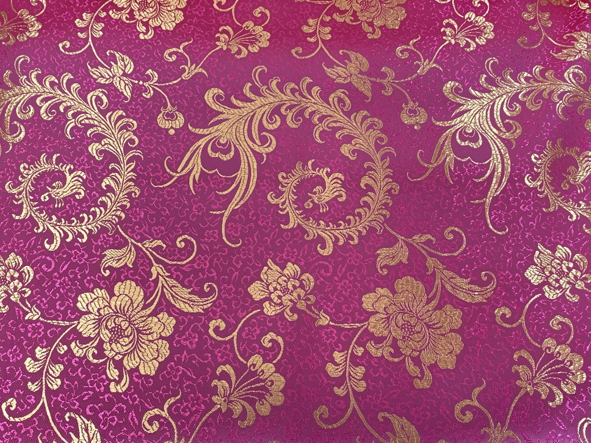 Chinese Brocade Embroidered Fabric by the YARD. Asian Style Satin Woven Fabric for Home Décor, Clothing, Craft. Light Pink & Gold Floral.