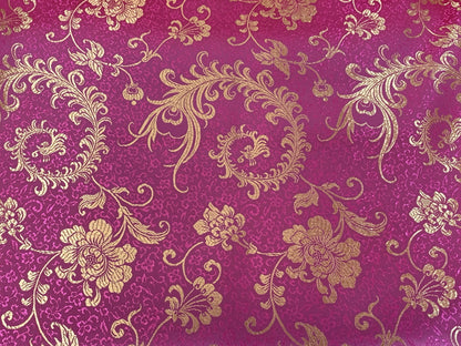 Chinese Brocade Embroidered Fabric by the YARD. Asian Style Satin Woven Fabric for Home Décor, Clothing, Craft. Light Pink & Gold Floral.