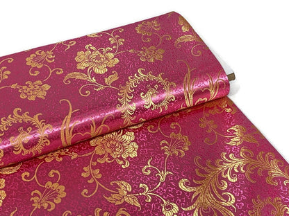 Chinese Brocade Embroidered Fabric by the YARD. Asian Style Satin Woven Fabric for Home Décor, Clothing, Craft. Light Pink & Gold Floral.