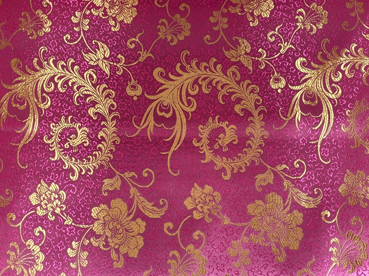 Chinese Brocade Embroidered Fabric by the YARD. Asian Style Satin Woven Fabric for Home Décor, Clothing, Craft. Light Pink & Gold Floral.