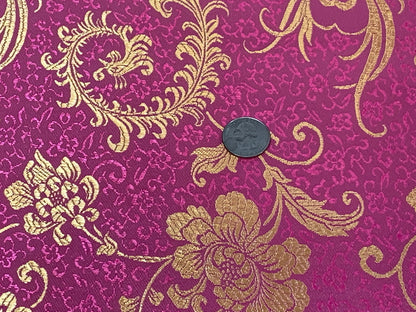 Chinese Brocade Embroidered Fabric by the YARD. Asian Style Satin Woven Fabric for Home Décor, Clothing, Craft. Light Pink & Gold Floral.