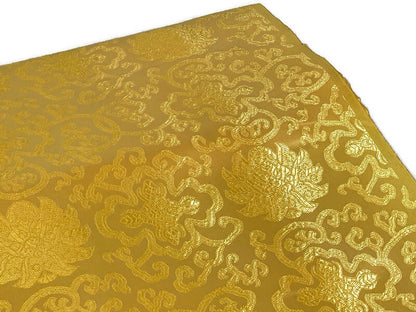 Chinese Brocade Embroidered Fabric by the YARD. Asian Style Satin Woven Fabric for Home Décor, Clothing, Craft. Tone on Tone Gold Floral