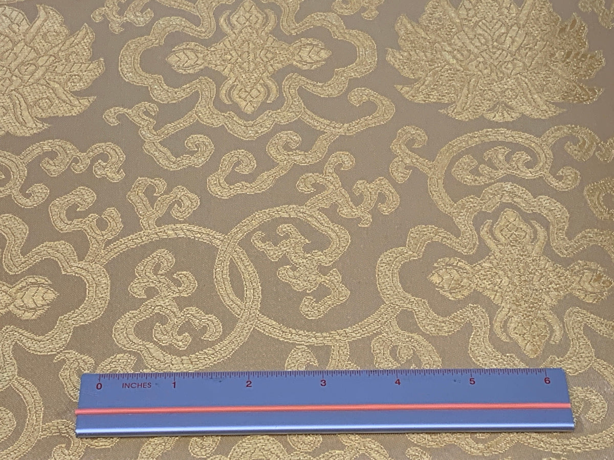 Chinese Brocade Embroidered Fabric by the YARD. Asian Style Satin Woven Fabric for Home Décor, Clothing, Craft. Tone on Tone Gold Floral