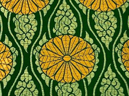 Chinese Brocade Embroidered Fabric by the YARD. Asian Satin Woven Fabric for Home Décor, Clothing, Craft. Emerald Green/Gold Floral Stripes