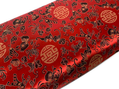 Chinese Brocade Embroidered Fabric by the YARD. Asian Style Satin Woven Fabric for Home Décor, Clothing, Craft. Red, Black, Gold Floral
