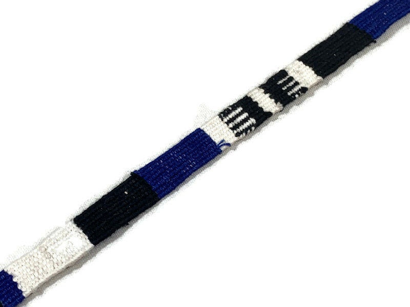 Hand Woven 1/2 Inch Wide Guatemalan Belt, Purse Strap, Sash Sold by the YARD. Cotton Mayan Toto Belt Textile in Blue/Black/White Stripes