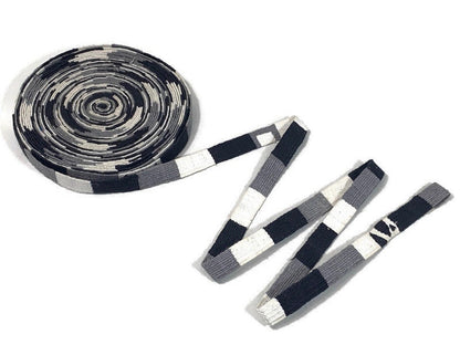 Hand Woven 3/4 Inch Wide Guatemalan Belt, Purse Strap, Sash Sold by the YARD. Cotton Mayan Toto Belt Textile in Black/White/Gray Stripes