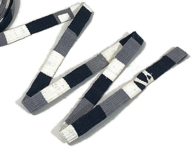 Hand Woven 3/4 Inch Wide Guatemalan Belt, Purse Strap, Sash Sold by the YARD. Cotton Mayan Toto Belt Textile in Black/White/Gray Stripes