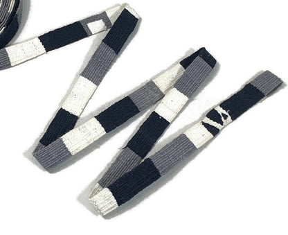 Hand Woven 3/4 Inch Wide Guatemalan Belt, Purse Strap, Sash Sold by the YARD. Cotton Mayan Toto Belt Textile in Black/White/Gray Stripes