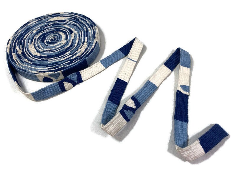 Hand Woven 3/4 Inch Wide Guatemalan Belt, Purse Strap, Sash Sold by the YARD. Cotton Mayan Toto Belt Textile in Dark & Light Blue Stripes