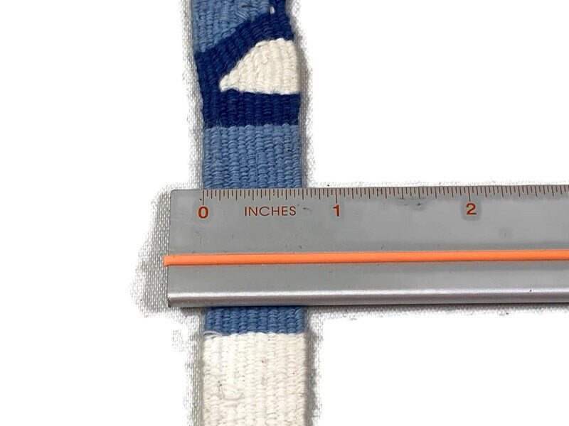 Hand Woven 3/4 Inch Wide Guatemalan Belt, Purse Strap, Sash Sold by the YARD. Cotton Mayan Toto Belt Textile in Dark & Light Blue Stripes