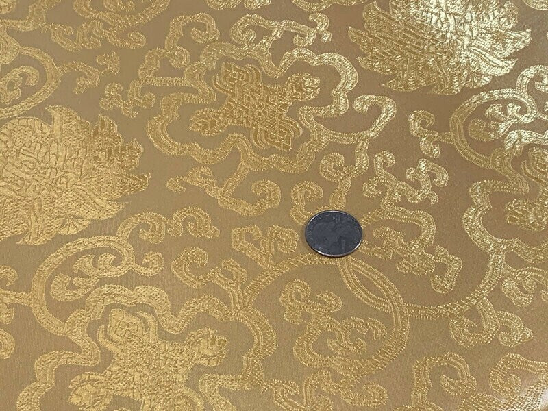Chinese Brocade Embroidered Fabric by the YARD. Asian Style Satin Woven Fabric for Home Décor, Clothing, Craft. Tone on Tone Gold Floral