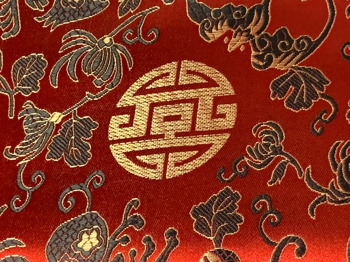 Chinese Brocade Embroidered Fabric by the YARD. Asian Style Satin Woven Fabric for Home Décor, Clothing, Craft. Red, Black, Gold Floral