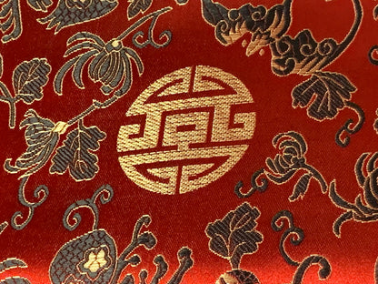 Chinese Brocade Embroidered Fabric by the YARD. Asian Style Satin Woven Fabric for Home Décor, Clothing, Craft. Red, Black, Gold Floral