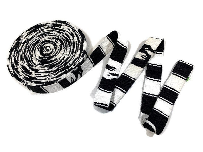 Hand Woven 1.25 Inch Wide Guatemalan Belt, Purse Strap, Sash by the YARD. 100% Cotton Mayan Toto Belt Textile in White and Black Stripes.
