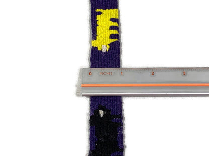 Hand Woven 1" Wide Guatemalan Belt, Purse Strap, Sash by the YARD. 100% Cotton Mayan Toto Belt Textile in Purple/Yellow/Black Cats & Arrows
