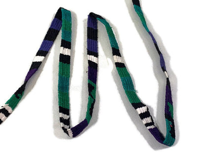 Hand Woven 1/2 Inch Wide Guatemalan Belt, Purse Strap, Sash Sold by the YARD. Cotton Mayan Toto Belt Textile in Green/Purple/Black Stripes