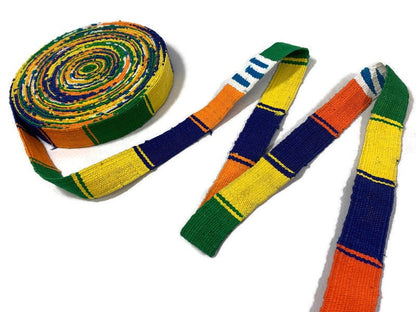 Hand Woven 1.25" Wide Guatemalan Belt, Purse Strap, Sash Sold by the YARD. Cotton Mayan Toto Belt Textile Orange/Green/Yellow/Blue Stripes