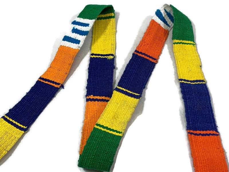 Hand Woven 1.25" Wide Guatemalan Belt, Purse Strap, Sash Sold by the YARD. Cotton Mayan Toto Belt Textile Orange/Green/Yellow/Blue Stripes
