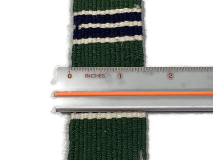 Hand Woven 1.5 Inch Wide Guatemalan Belt, Purse Strap, Sash by the YARD. 100% Cotton Mayan Toto Belt Textile in Green &  Navy Blue Stripes.