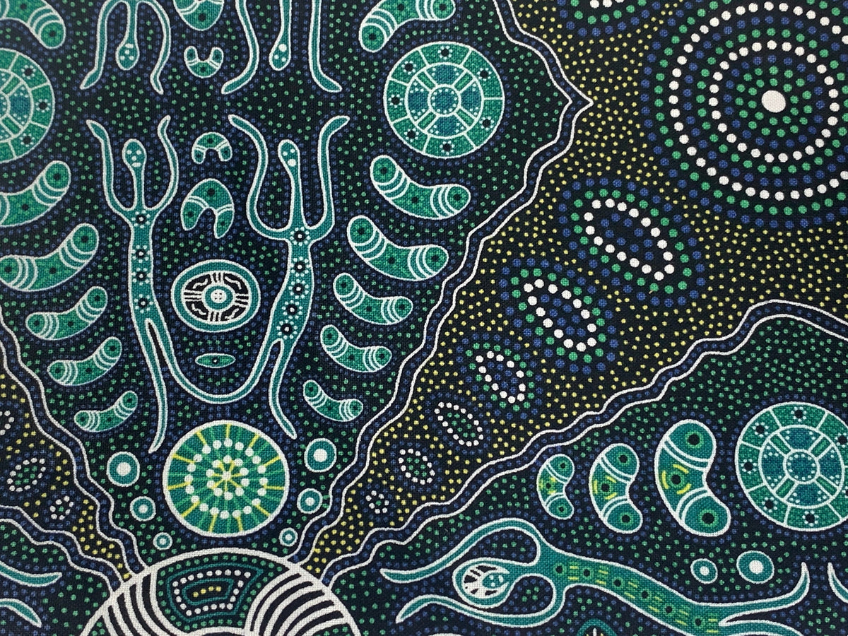 Australian Aboriginal Fabric--6 Piece FAT QUARTER BUNDLE--100% Cotton Quilt Fabric--M&S Green and Orange for quilting, sewing, home décor.