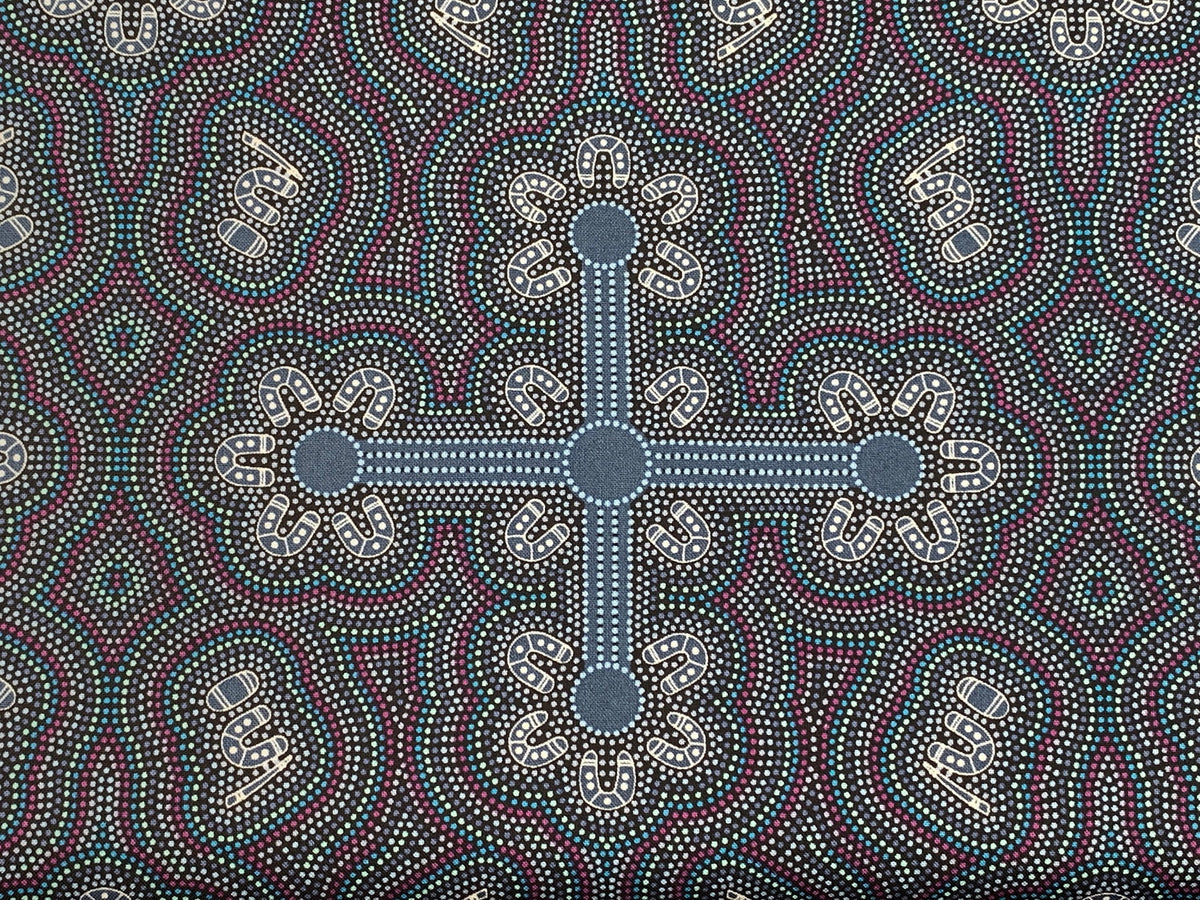 Australian Aboriginal Cotton Quilting Fabric by the YARD. M&S Textiles Ladies Dancing at Ceremony Purple. For quilting, apparel, home décor.