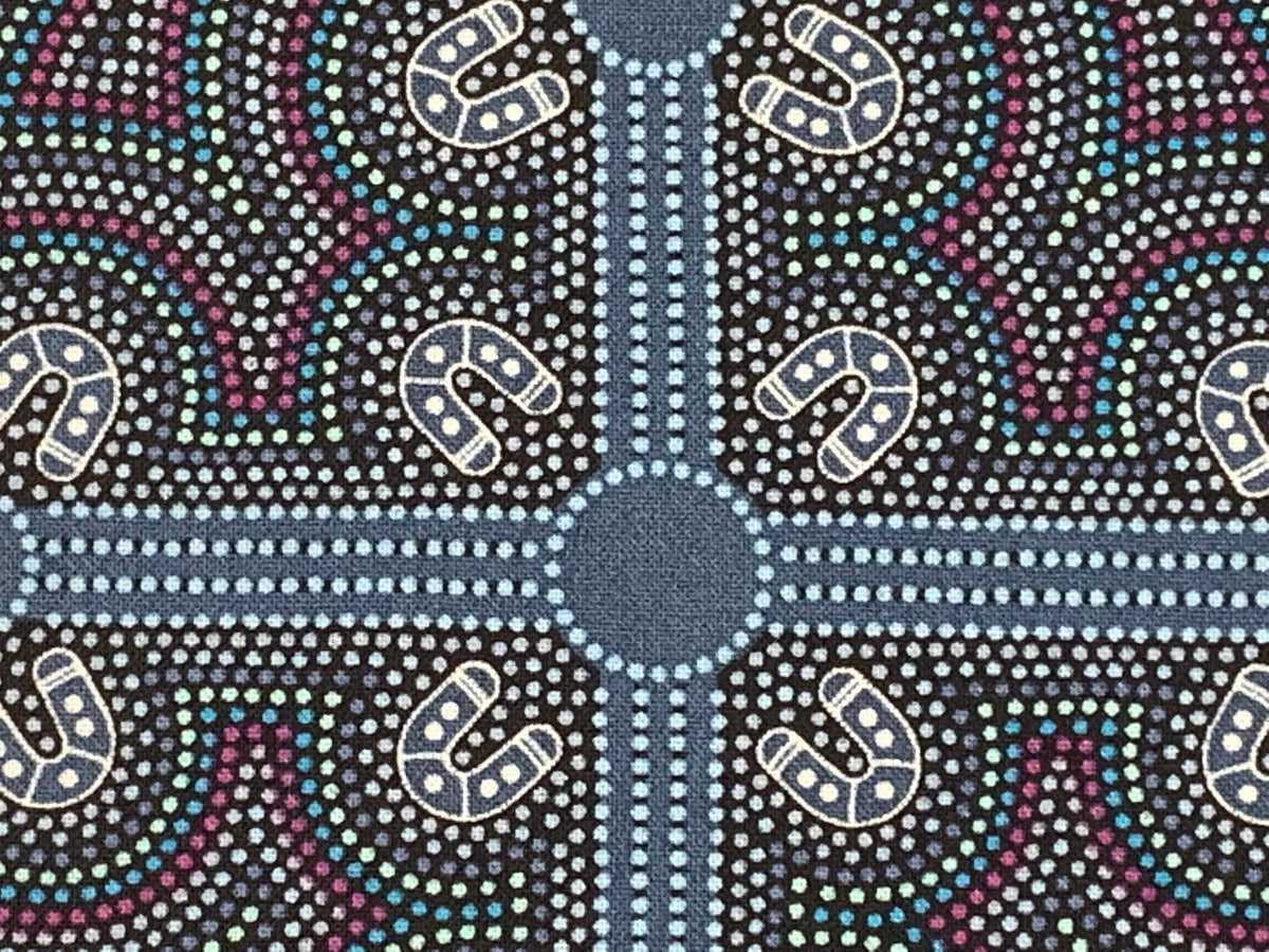 Australian Aboriginal Cotton Quilting Fabric by the YARD. M&S Textiles Ladies Dancing at Ceremony Purple. For quilting, apparel, home décor.
