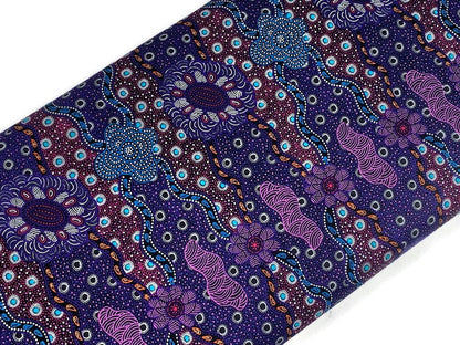Australian Aboriginal Cotton Quilting Fabric by the YARD. M&S Textiles Lillup Dreaming Purple. For sweing, quilting, apparel, home décor.
