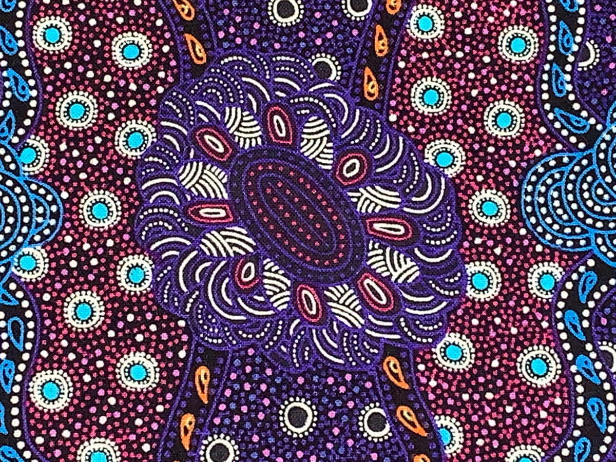 Australian Aboriginal Cotton Quilting Fabric by the YARD. M&S Textiles Lillup Dreaming Purple. For sweing, quilting, apparel, home décor.