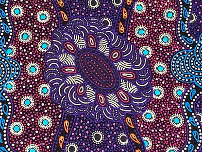 Australian Aboriginal Cotton Quilting Fabric by the YARD. M&S Textiles Lillup Dreaming Purple. For sweing, quilting, apparel, home décor.