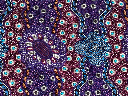 Australian Aboriginal Cotton Quilting Fabric by the YARD. M&S Textiles Lillup Dreaming Purple. For sweing, quilting, apparel, home décor.