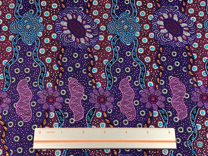 Australian Aboriginal Cotton Quilting Fabric by the YARD. M&S Textiles Lillup Dreaming Purple. For sweing, quilting, apparel, home décor.