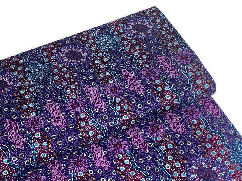 Australian Aboriginal Cotton Quilting Fabric by the YARD. M&S Textiles Lillup Dreaming Purple. For sweing, quilting, apparel, home décor.