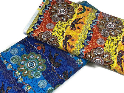 Australian Aboriginal Cotton Quilting Fabric by the YARD. M&S Textiles Home Country Blue. For sewing, quilting, apparel, and home décor.