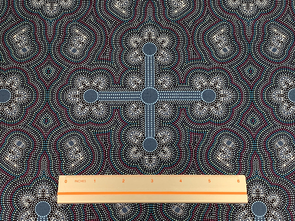Australian Aboriginal Cotton Quilting Fabric by the YARD. M&S Textiles Ladies Dancing at Ceremony Purple. For quilting, apparel, home décor.