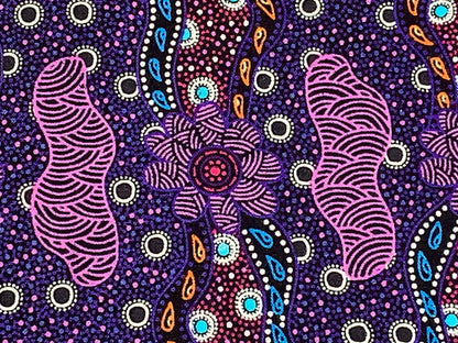 Australian Aboriginal Cotton Quilting Fabric by the YARD. M&S Textiles Lillup Dreaming Purple. For sweing, quilting, apparel, home décor.