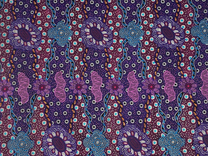 Australian Aboriginal Cotton Quilting Fabric by the YARD. M&S Textiles Lillup Dreaming Purple. For sweing, quilting, apparel, home décor.
