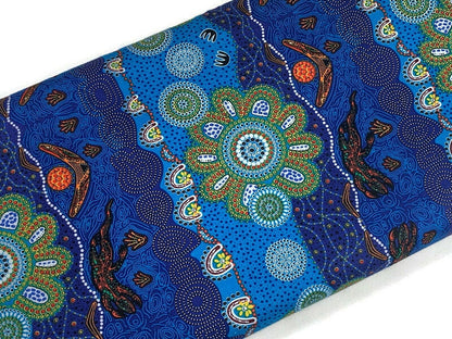 Australian Aboriginal Cotton Quilting Fabric by the YARD. M&S Textiles Home Country Blue. For sewing, quilting, apparel, and home décor.