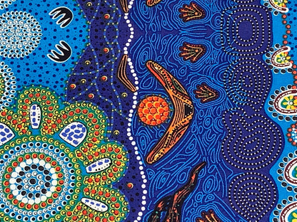 Australian Aboriginal Cotton Quilting Fabric by the YARD. M&S Textiles Home Country Blue. For sewing, quilting, apparel, and home décor.