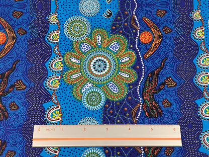Australian Aboriginal Cotton Quilting Fabric by the YARD. M&S Textiles Home Country Blue. For sewing, quilting, apparel, and home décor.